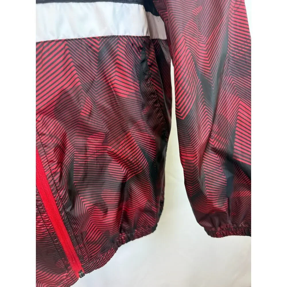 AND1 Youth Windbreaker Jacket Red Black Athletic Hooded Zip Lightweight XL 14/16